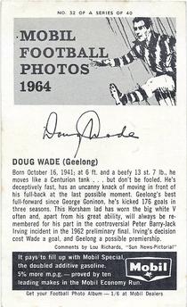 1964 Mobil Football Photos VFL #32 Doug Wade Back